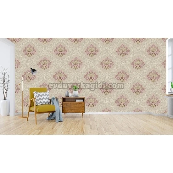 A'la Venda Kahve Sarı Pembe Damask Desenli DL10701 Duvar Kağıdı 16.50 M²