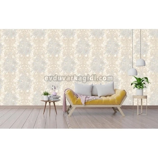 Adawall Seven Beyaz Açık Bej Çiçek Figürlü Rokoko Damask Desenli 7805-1 Duvar Kağıdı 16.50 M²