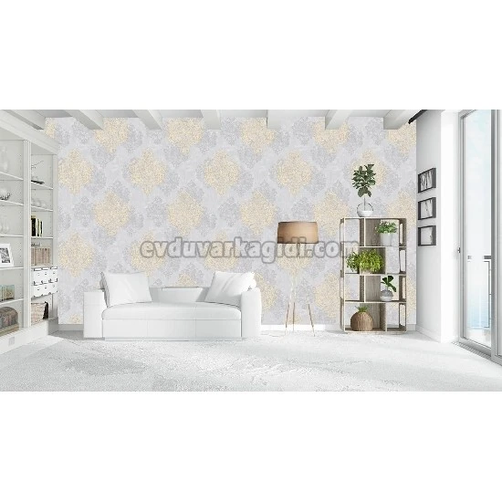 Gmz Vav Collection Gri Mumışığı Damask Desenli 42300-5 Duvar Kağıdı 16.50 M²