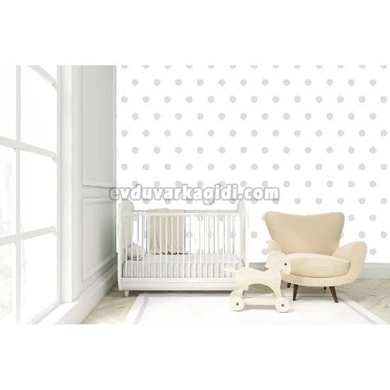 Milky Baby Gri Beyaz Puantiye Desenli Bebek Odası 407-1 Duvar Kağıdı