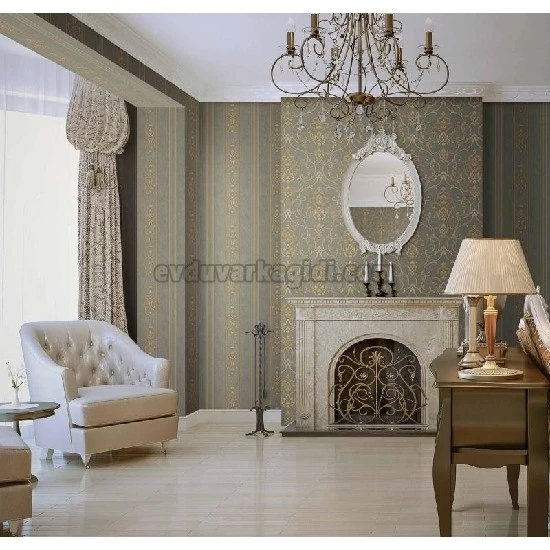 Adawall Rumi Koyu Gri Süsleme Motifli Damask Desenli 6806-5 Duvar Kağıdı 10.60 M²