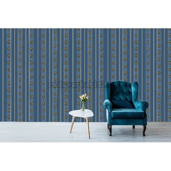 Ottoman Wallcoverings Mavi Bakır Çizgili Damask Desenli A0017 Duvar Kağıdı 16.50 M²