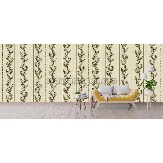 Ottoman Wallcoverings Pudra Gri Zemin Siyah Yaprak Çizgi Desenli B063 Duvar Kağıdı 16.50 M²