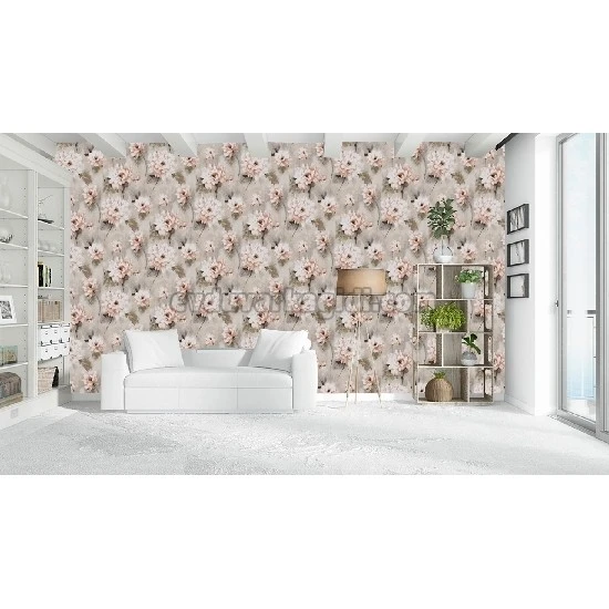 Bella Wallcoverings Bej Pembe Yeşil Çicek Desenli RS75501 Duvar Kağıdı 16.50 M²