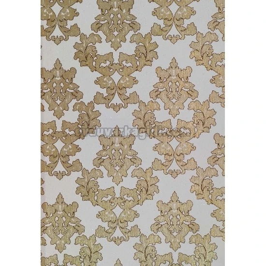 Golden Black Beyaz Zemin Üstüne Gold Motifli Damask Desenli 41291 Duvar Kağıdı 16.10 M²