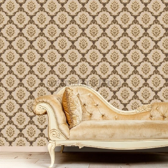 Duka Sawoy Kahverengi Gold Damask Desenli 17140-3 Duvar Kağıdı 10.00 M²