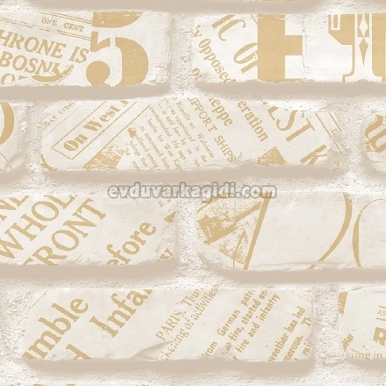 Duka Freedom Bej 3d Tuğla Üzerine Gold Gazete Baskı Desenli 14236-1 Duvar Kağıdı 16,20 M²