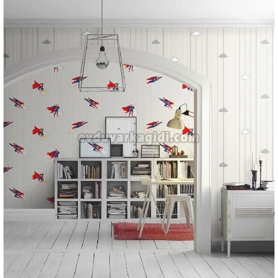 Adawall Ada Kids Gri Süpermen Desenli 8915-1 Duvar Kağıdı 10 M²