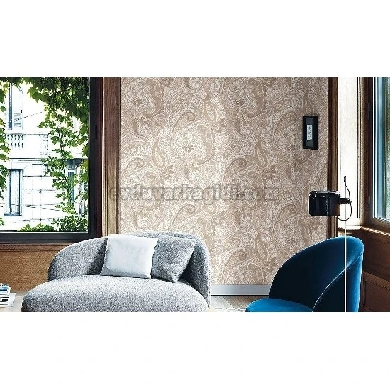 Decowall Retro Krem Bej Kahve Yeşil Vintage Şal Desenli 5013-04 Duvar Kağıdı 16.50 M²