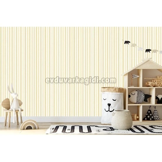 Adawall Ada Kids Sarı Beyaz Çizgi Desenli 8900-2 Duvar Kağıdı 10 M²