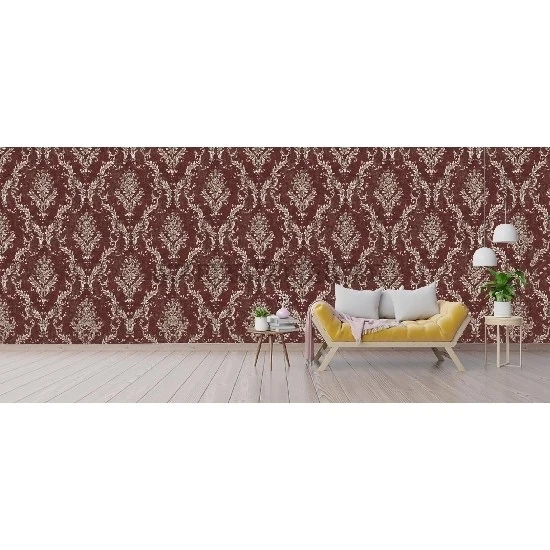 Decowall Retro Bordo Kahve Damask Desenli 5001-02 Duvar Kağıdı 16.50 M²