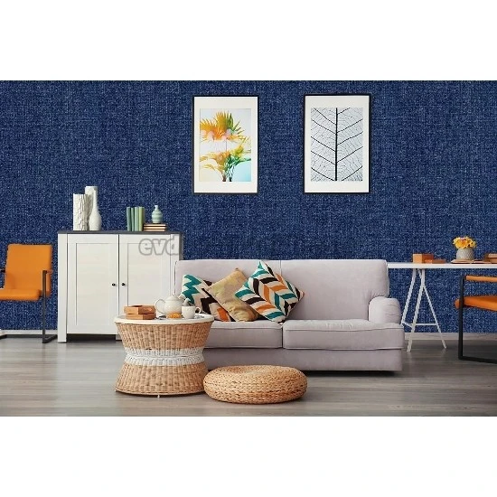 Prowall Ainos Lacivert Düz Keten Desenli 6529-7 Duvar Kağıdı 16.50 M²