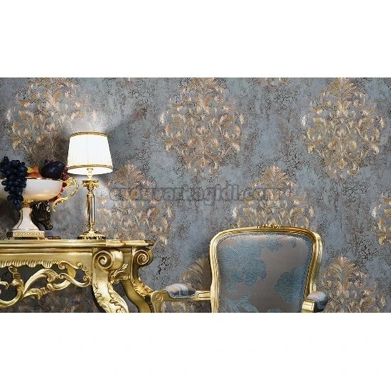 Decowall Armani Mavi Gold Dokulu Damask Desenli 3013-04 Duvar Kağıdı 16.50 M²