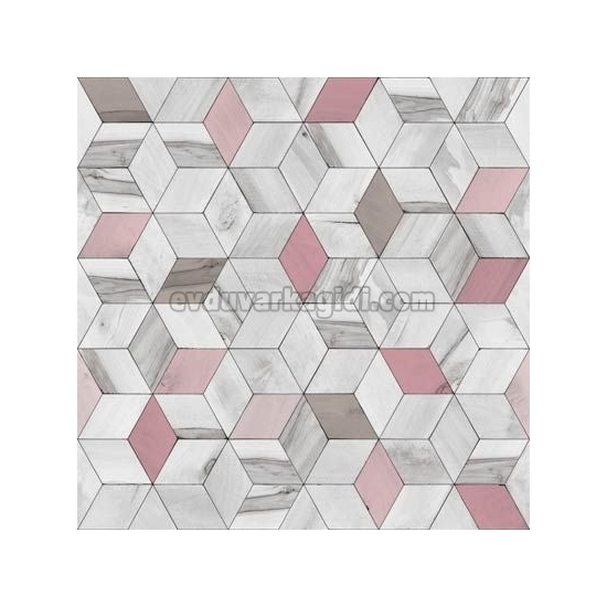 Ugepa (fransız) Hexagone 3 Boyutlu Pembe Geometrik Ahşap Desenli L59303 Duvar Kağıdı 5 M²