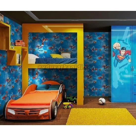 Adawall Ada Kids Mavi Süpermen Desenli 8914-1 Duvar Kağıdı 10 M²