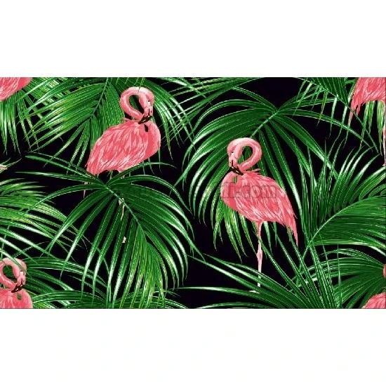 Gmz 3D Elemental Yeşil Siyah Pembe 3 Boyutlu Yaprak Flamingo Desenli 42022-3 Duvar Kağıdı 16.50 M²