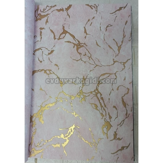 Golden Black Pembe Zemin Üstünde Gold Damarlı Mermer Desenli 41613 Duvar Kağıdı 16.10 M²