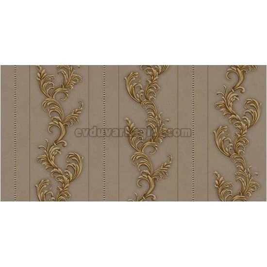 Ottoman Wallcoverings Kahve Zemin Bakır Yaprak Çizgi Desenli B065 Duvar Kağıdı 16.50 M²