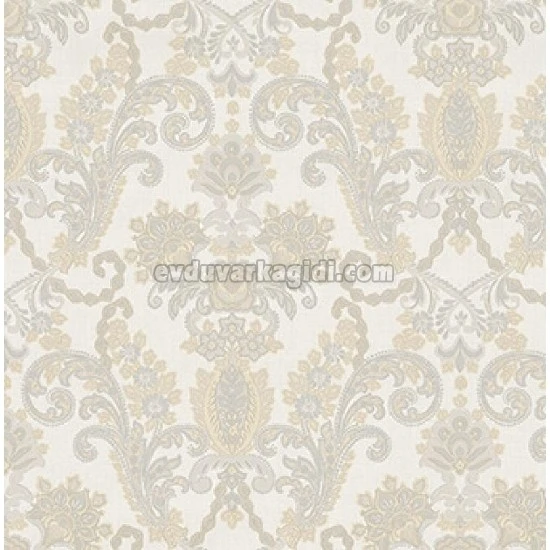 Adawall Rumi Beyaz Gri Süslemeli Damask Desenli 6804-1 Duvar Kağıdı 10.60 M²