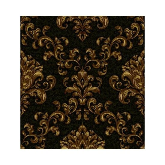 Ottoman Wallcoverings Siyah Zemin Bakır Motifler Damask Desenli C037 Duvar Kağıdı 16.50 M²