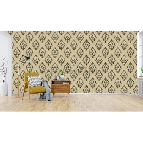 Ottoman Wallcoverings Kahve Zemin Gri Damask Osmanlı Tuğrası Damask Desenli A085 Duvar Kağıdı 16.50 M²