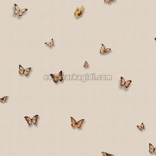 Duka Kids Collection Krem Üzerine Beyaz Puantiye Kahverengi Kelebek Desenli 15135-2 Duvar Kağıdı 16.20 M²