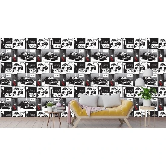 Zümrüt Joven Siyah Beyaz Pop Art Desenli 7070 Duvar Kağıdı 5 M²