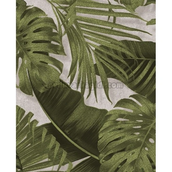 Duka Natura Açık Gri Üzerine Çimen Yeşil Tropikal Yapraklar Desenli 22860-4 Duvar Kağıdı 10.60 M²