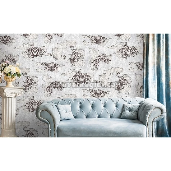 Decowall Odessa Krem Eskitme Üzerine Kahverengi Damask Desenli 2503-03 Duvar Kağıdı 16,50 M2