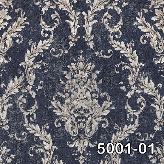 Decowall Retro Lacivert Gri Damask Desenli 5001-01 Duvar Kağıdı 16.50 M²