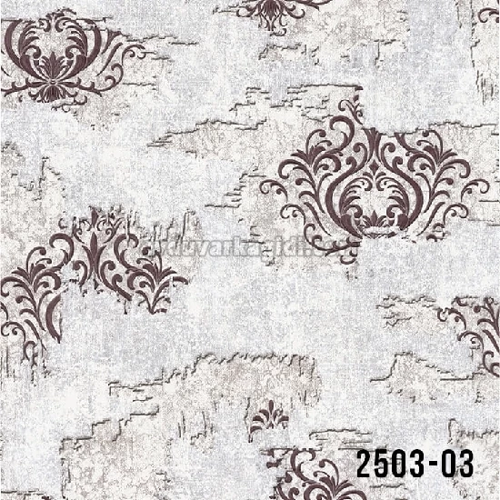 Decowall Odessa Krem Eskitme Üzerine Kahverengi Damask Desenli 2503-03 Duvar Kağıdı 16,50 M2