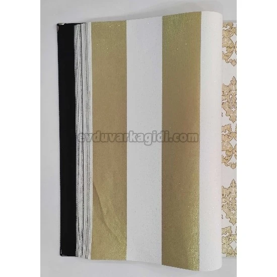 Golden Black Krem Gold Kabartma Dokulu Çizgili Desenli 41243 Duvar Kağıdı 16.10 M²