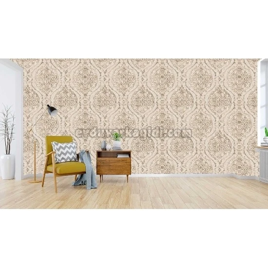 Gmz Vav Collection Kum Beji Kahve Eskitme Damask Desenli 42325-3 Duvar Kağıdı16.50 M²