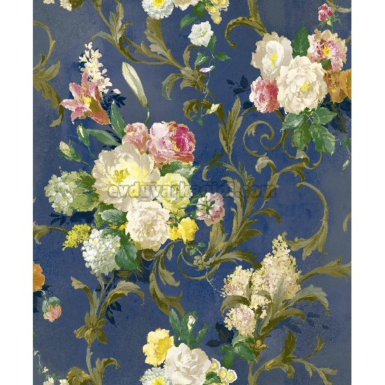 A'la Venda Mavi Yeşil Sarı Pembe Çiçek Desenli DL11505 Duvar Kağıdı 16.50 M²