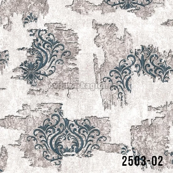 Decowall Odessa Krem Kahve Eskitme Üzerine Yeşil Damask Desenli 2503-02 Duvar Kağıdı 16,50 M2