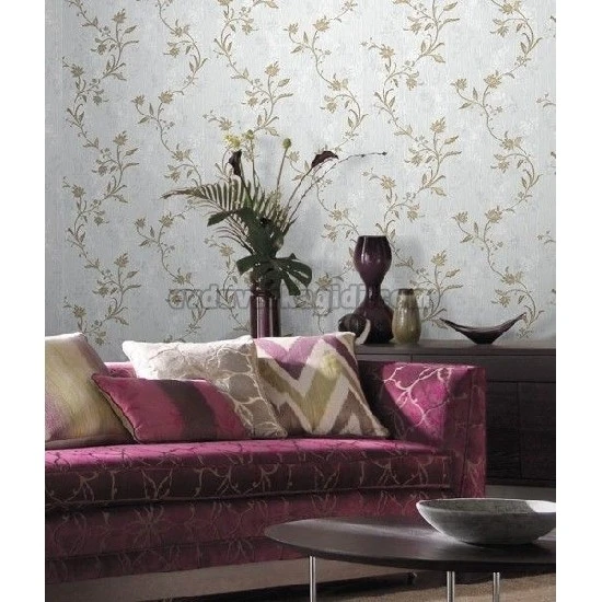 Murella Canova (italyan) Kabartma Doku Gri Zemin Sarı Vizon Sarmaşık Yaprak Çiçek Desenli M2038 Duvar Kağıdı 7 M²