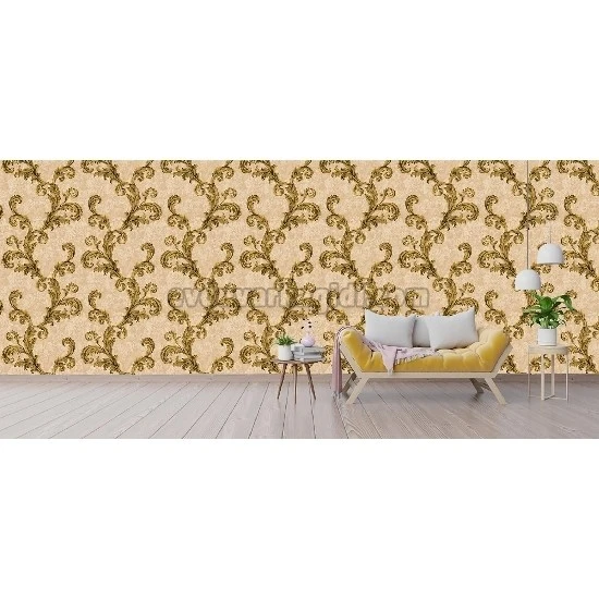 Ottoman Wallcoverings Gri Zemin Bakır Yaprak Desenli A0055 Duvar Kağıdı 16.50 M²