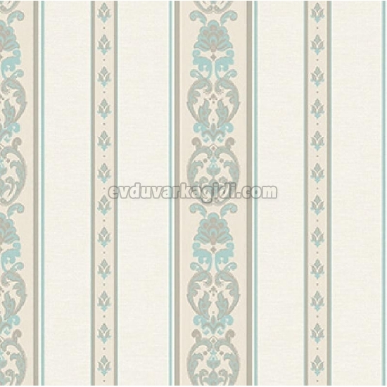 Adawall Rumi Bej Mavi Süslemeli Çizgi Desenli 6803-4 Duvar Kağıdı 10.60 M²