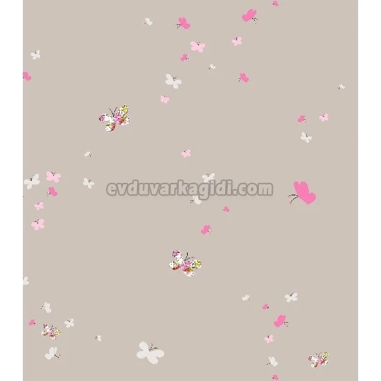 Milky Baby Beyaz Gri Pembe Kelebek Desenli Bebek Odası 427-1 Duvar Kağıdı