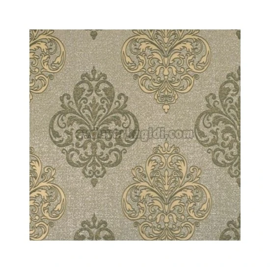 Golden Flamingo Geometrik Zemin Üstüne Bej Damask Desenli 17222 Duvar Kağıdı 5 M²