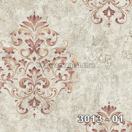 Decowall Armani Bej Bordo Sarı Dokulu Damask Desenli 3013-01 Duvar Kağıdı 16.50 M²