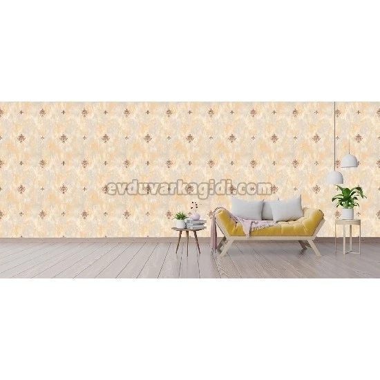 Bella Wallcoverings Sarı Gri Zemin Kahve Damask Desenli YG31202 Duvar Kağıdı 16.50 M²