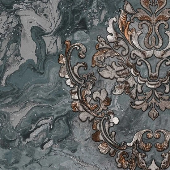 Duka Voyage Mavi Gri Hareli Zemin Gold Kahve Damask Desenli 24760-3 Duvar Kağıdı 10.60 M²