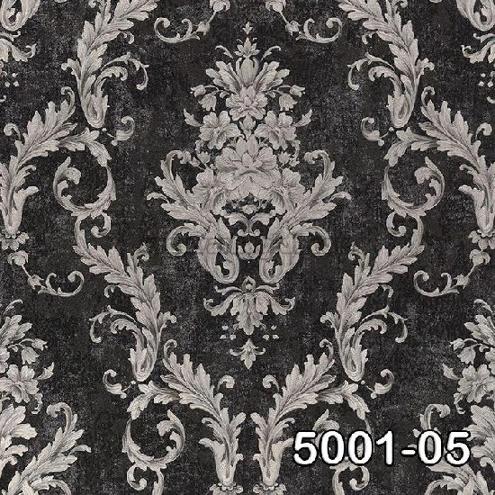 Decowall Retro Siyah Gri Damask Desenli 5001-05 Duvar Kağıdı 16.50 M²