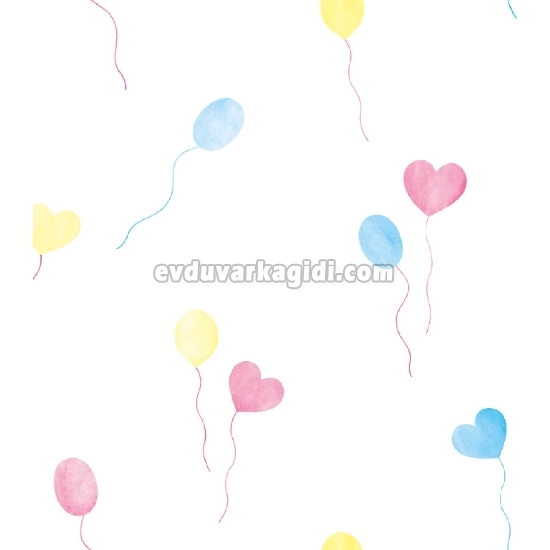 Milky Baby Beyaz Pembe Mavi Sarı Renkli Balon Desenli Bebek Odası 432-2 Duvar Kağıdı
