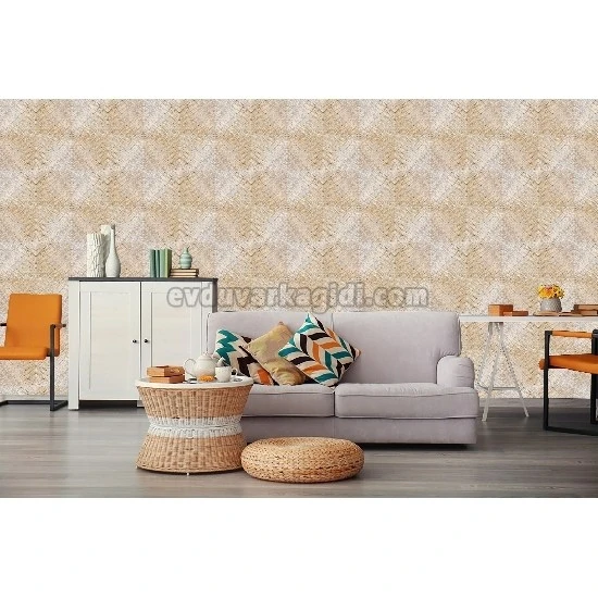 Bella Wallcoverings Krem Kahve Soyut Geometrik Ahşap Desenli YG30702 Duvar Kağıdı 16.50 M²