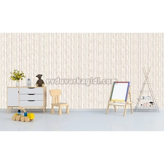 Adawall Ada Kids Beyaz Bej Renkli Çizgi Desenli 8906-1 Duvar Kağıdı 10 M²