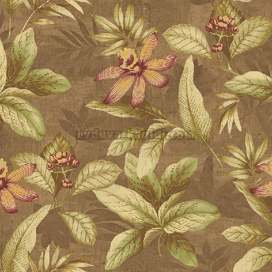 A'la Venda Kahve Bordo Yeşil Çiçek Yaprak Desenli YG50205 Duvar Kağıdı 16.50 M²