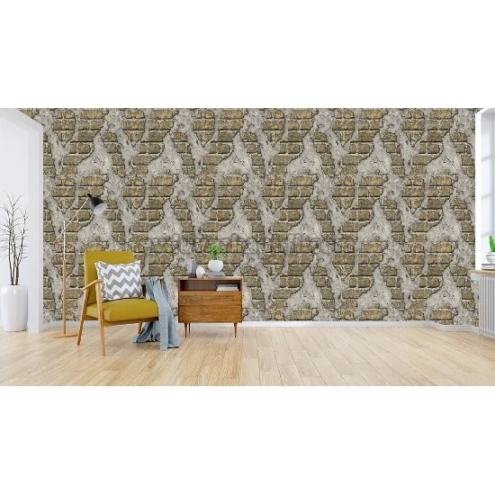 Wall212 3d Single Kahve Gri Eskimiş 3 Boyutlu Tuğla Desenli 2012 Duvar Kağıdı 5 M²