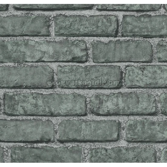 Wall212 3d Single Gri Yeşil Siyah 3 Boyutlu Eskitme Tuğla Desenli 2008 Duvar Kağıdı 5 M²